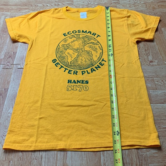 Yellow Hanes Eco-Smart Shirt Size Small Better Planet Earth Recycled 50/50 Tee - Picture 5 of 7